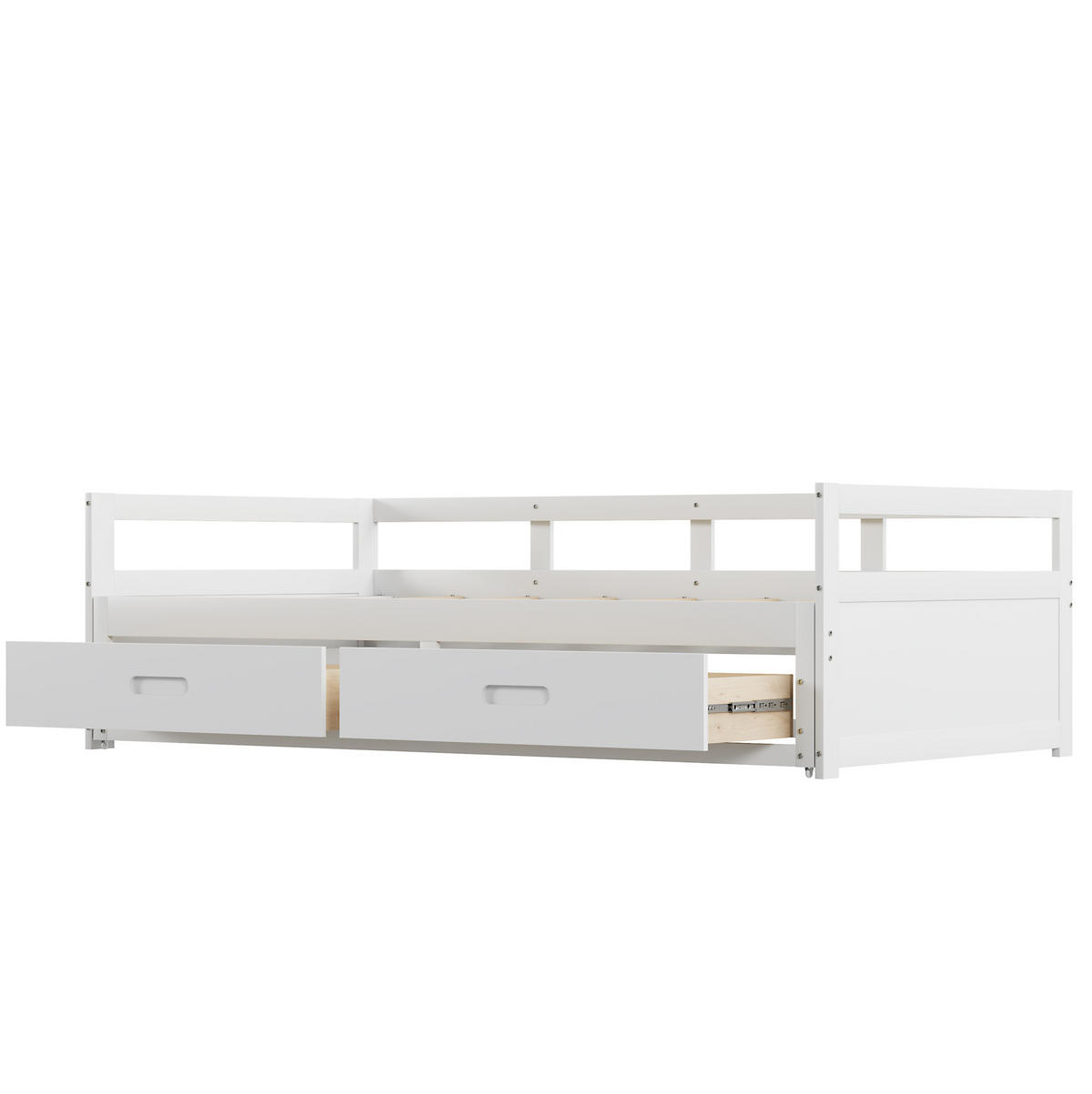 BETT mit Bettkasten 90/200 cm aus Kiefernholz in Weiß – ausziehbar auf 180/200 cm - Weiß, Holz (90/200cm) - BEAOK