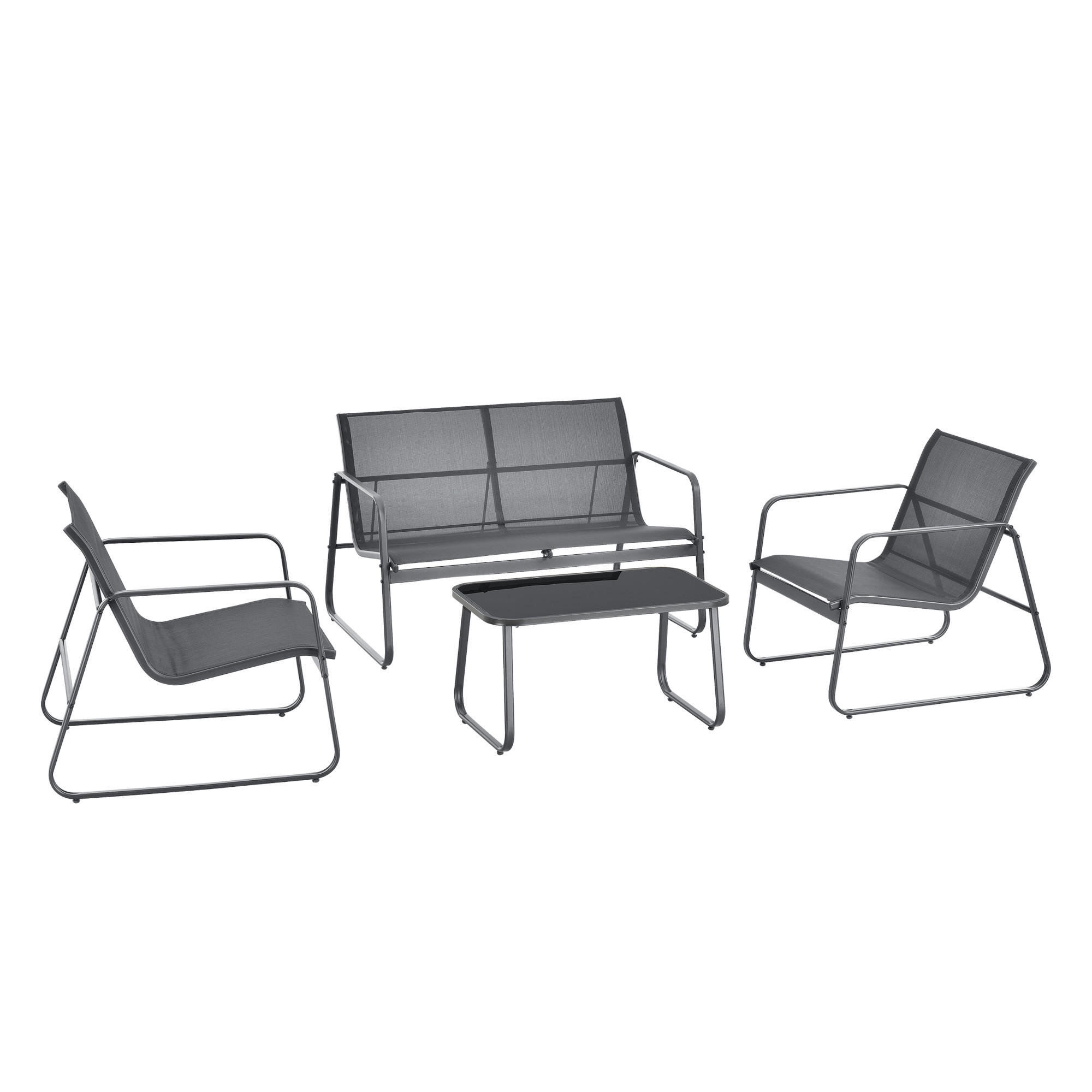 GARTENMÖBEL-SET 4 TLG. Anzi - Grau, Glas/Textil - casa.pro
