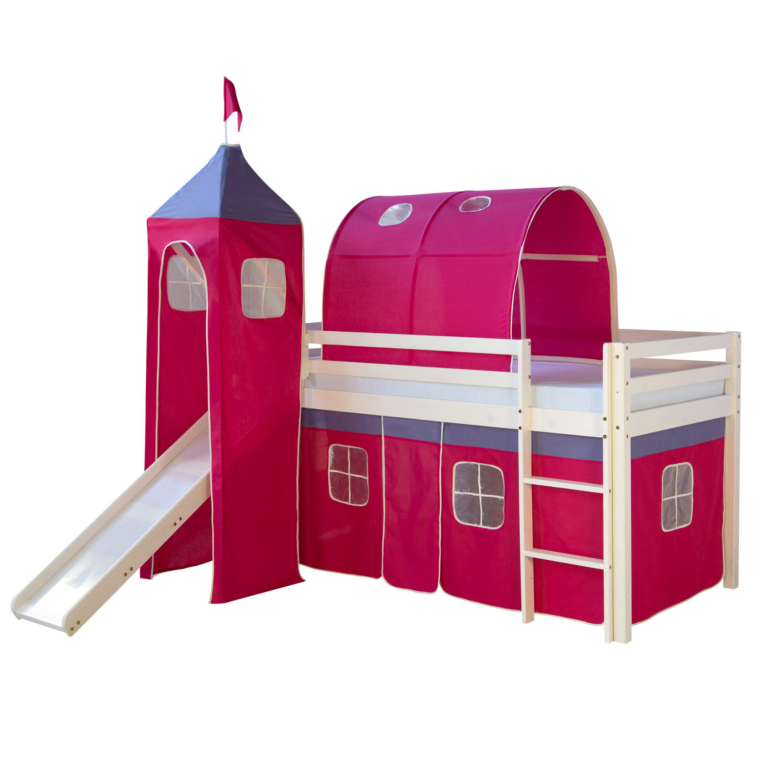 HOCHBETT mit Rutsche 90/200 cm Pink - Pink/Weiß, Holz - Homestyle4u
