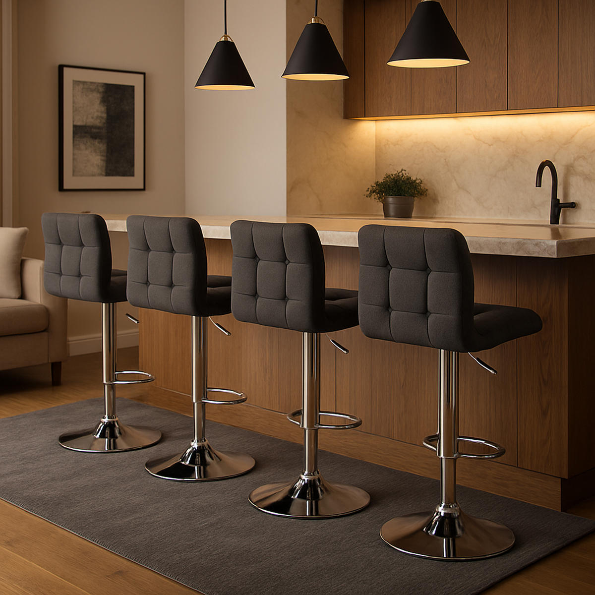 BARHOCKER 2er Set James Stoff chrom dunkelgrau - Chromfarben/Grau, Textil/Metall (43/108.5/46.5cm) - TPFLiving