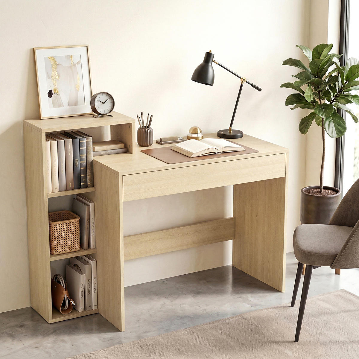 SCHREIBTISCH Natur mit 3 Ablagefächern und Schublade 100/40/90 cm - Naturfarben, Holzwerkstoff (40/100/90cm) - PANGIVO