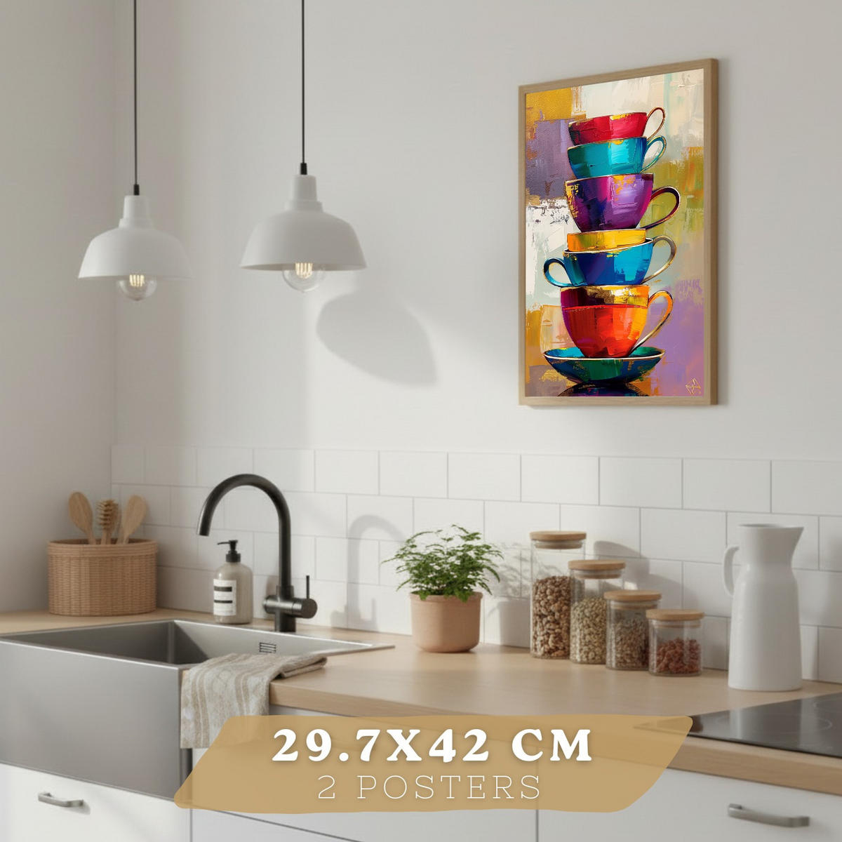 PLAKAT Sada 2 Cafe Pop Art A3 Lehký dřevěný rám - béžová, papír (29.7/1/42cm) - Nacnic