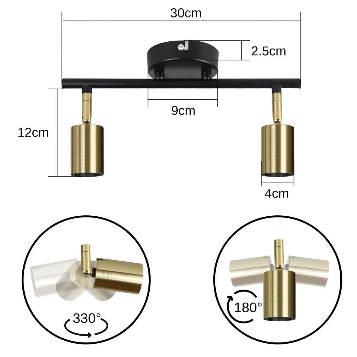 STRAHLER Nixie 2-flammig 30/4/12 cm - Goldfarben, Metall (30/4/12cm) - Nettlife
