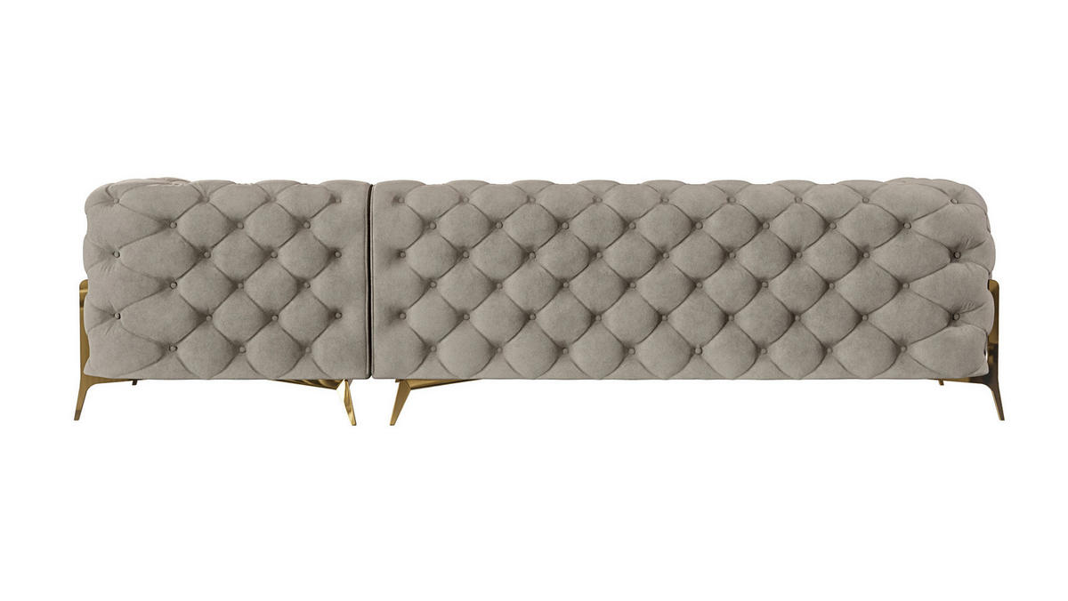 ECKSOFA Chesterfield Lexi Dunkle Creme Samt, Ottomane rechts - Goldfarben/Creme, Holz/Textil (305/200cm) - S-Style Möbel