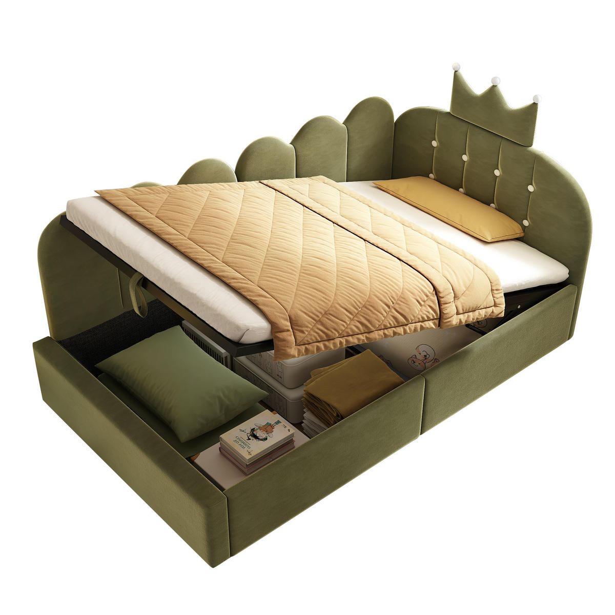 KINDERBETT 90/200 cm DE-00316, in Grün, hydraulischem Stauraum - Grün, Metall (90/200cm) - ComfortXL