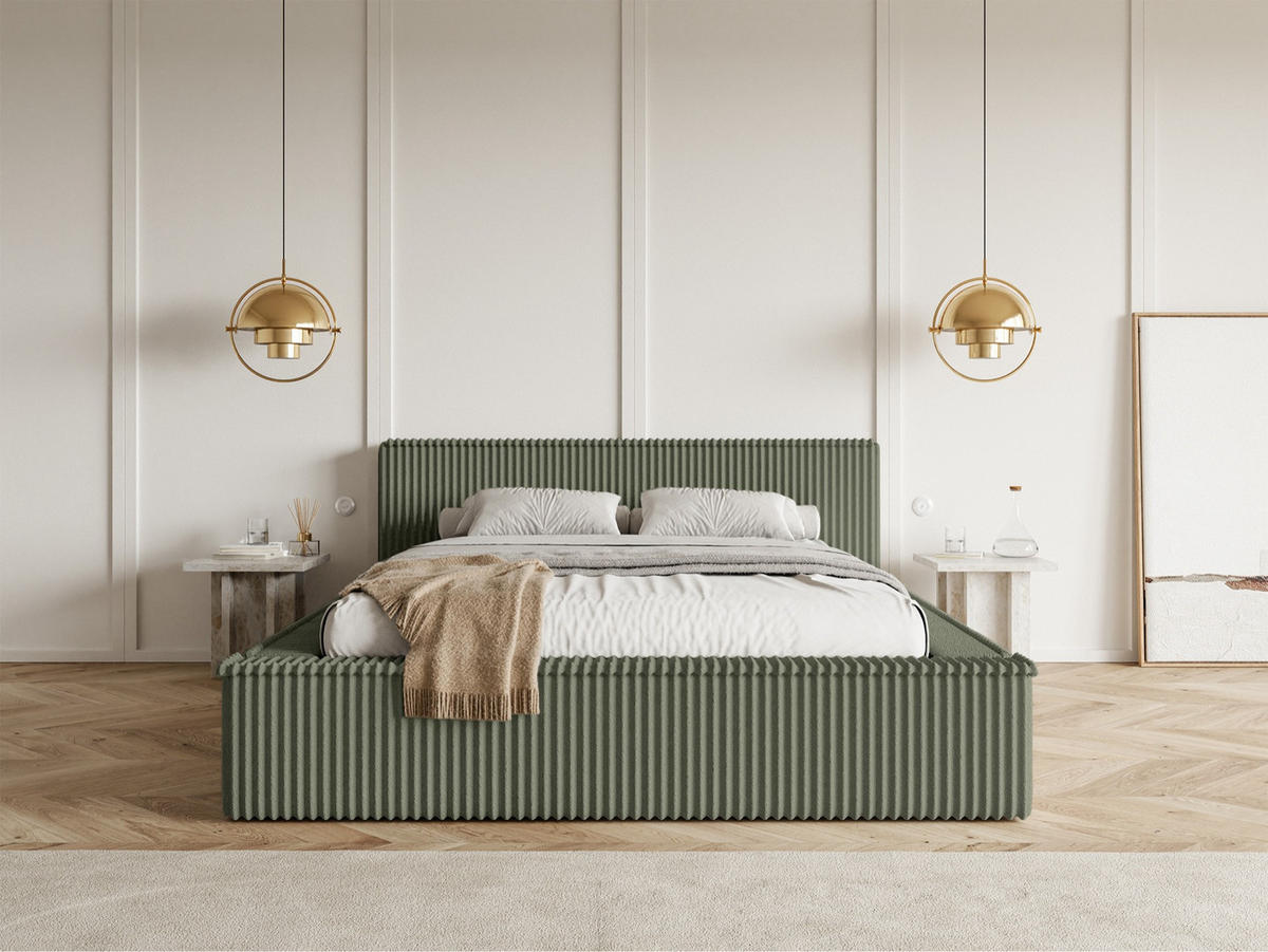 POLSTERBETT AFFOLIO Khaki 140x200 cm - Schwarz/Grün, Holz/Textil (140/200cm) - Selsey