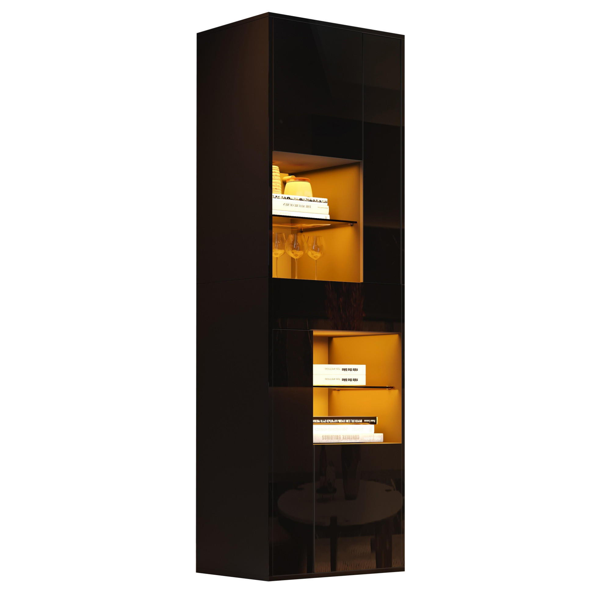 VITRINE 55/38/170 cm Schwarz aus Spanplatte mit LED-Beleuchtung - Schwarz, Holzwerkstoff (38/170/55cm) - OKMYHOME