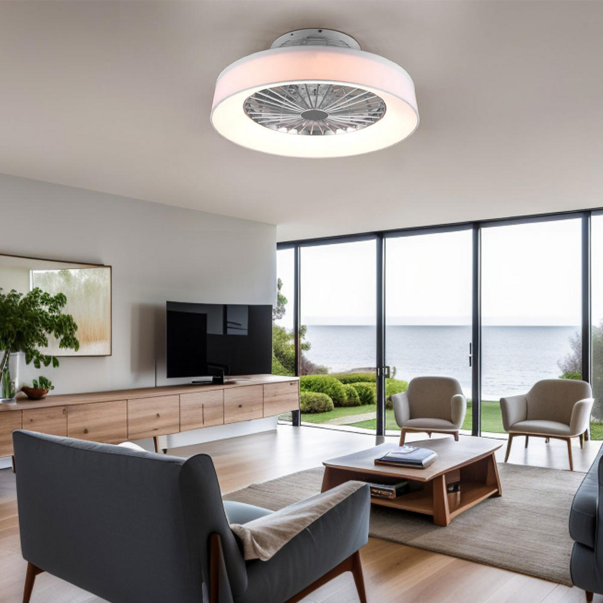 LED DECKENLEUCHTE Farsund Weiß - Weiß, Textil (47/47/20cm)