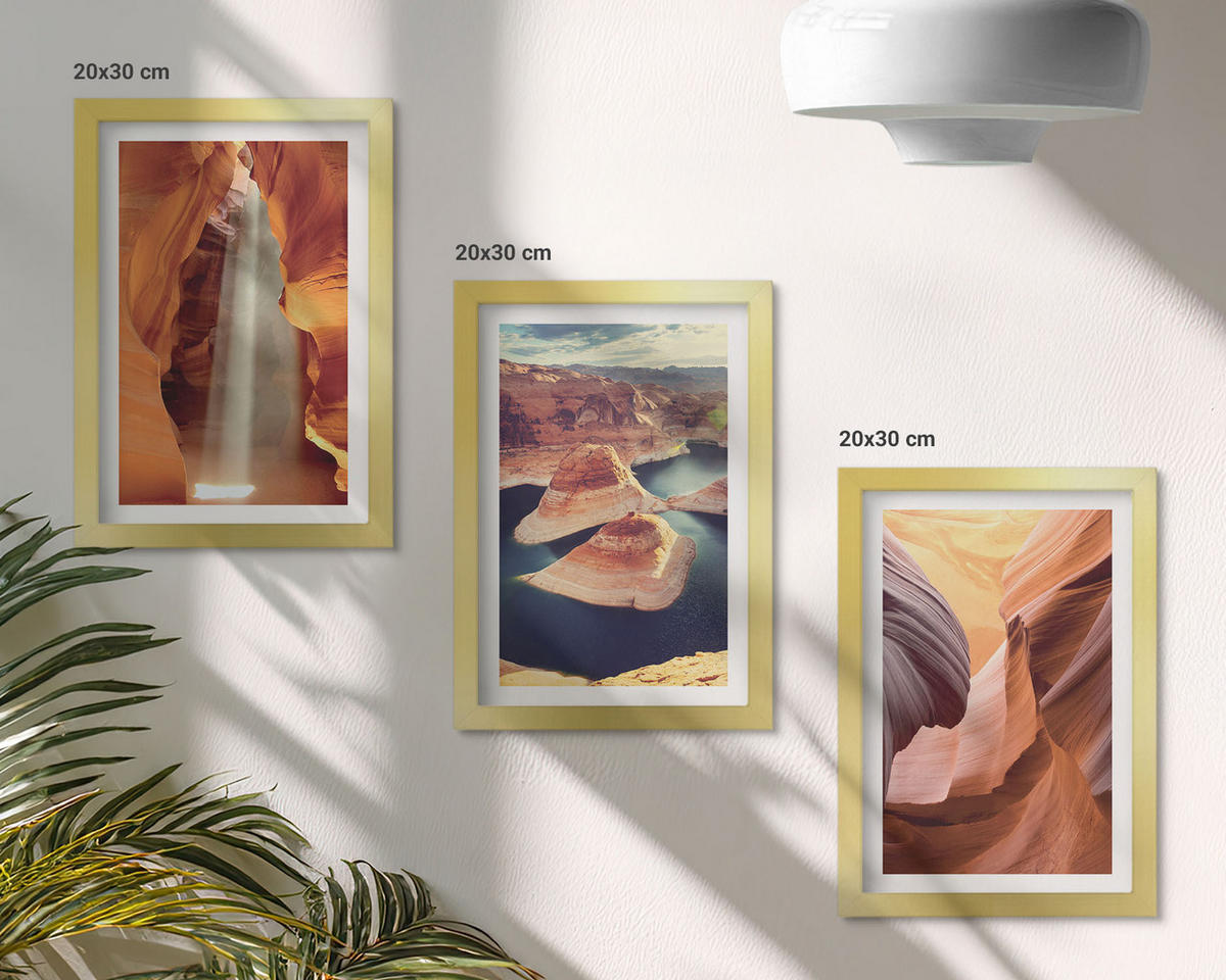 BILDER SET 3er Set - 20x30 cm Goldrahmen - Wasserfall in der Schlucht - Goldfarben, Kunststoff (20/30cm) - TULUP