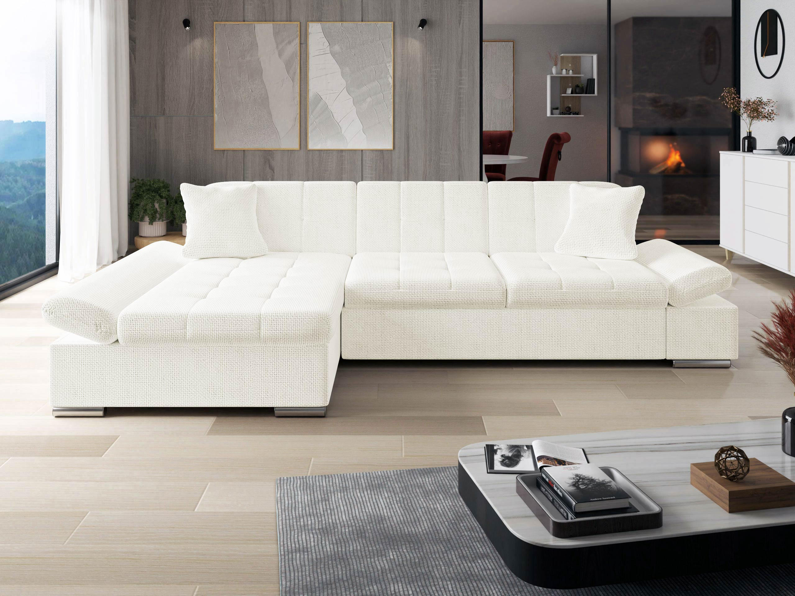 ECKSOFA Malwi, Seite: Links - Ecru, Holz/Textil (278/161cm) - MIRJAN24