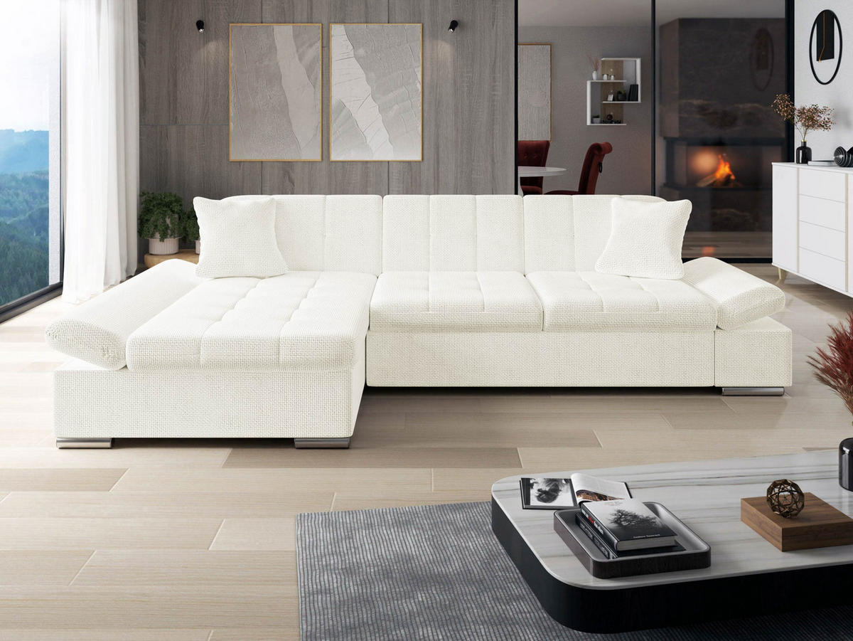 ECKSOFA Malwi, Seite: Links - Ecru, Holz/Textil (278/161cm) - MIRJAN24