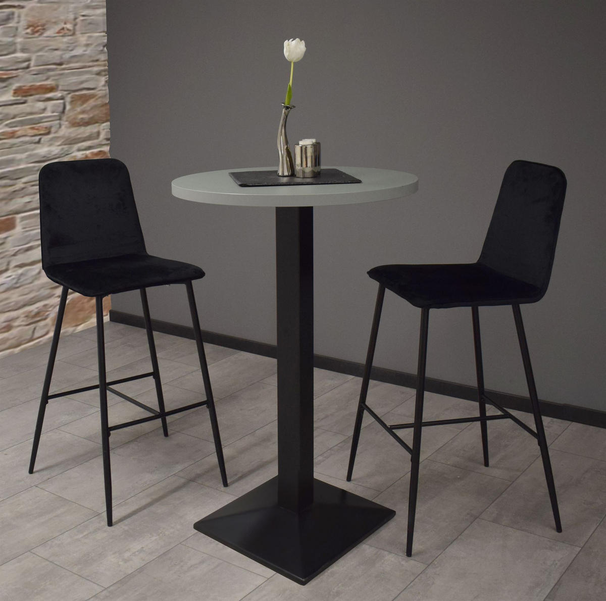 TRESENTISCH rund Eleanore 70 cm schwarz matt/Pinie green matt lack - Grün, Metall (70/70/106cm) - 58aufmkessel