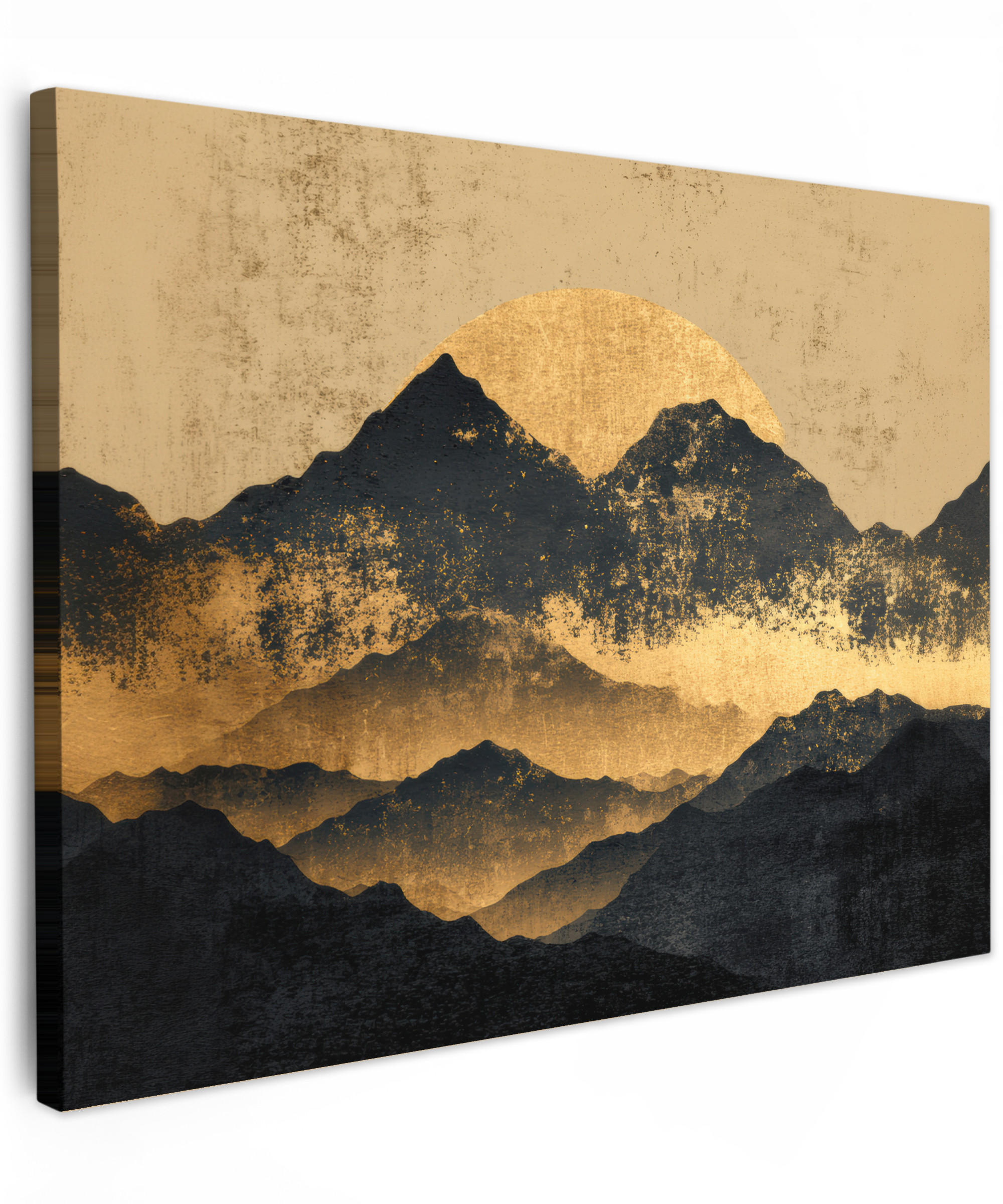 LEINWANDBILD Goldene Berge bei Mondschein Wandbilder 80x60 cm - Goldfarben, Textil (80/60cm) - MuchoWow