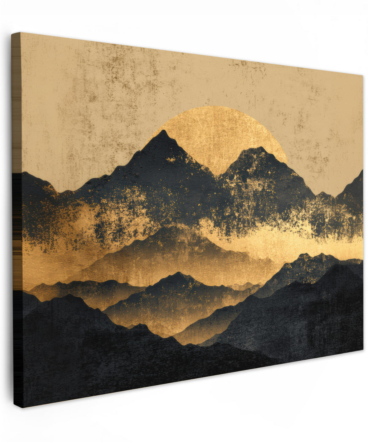 LEINWANDBILD Goldene Berge bei Mondschein Wandbilder 80x60 cm - Goldfarben, Textil (80/60cm) - MuchoWow