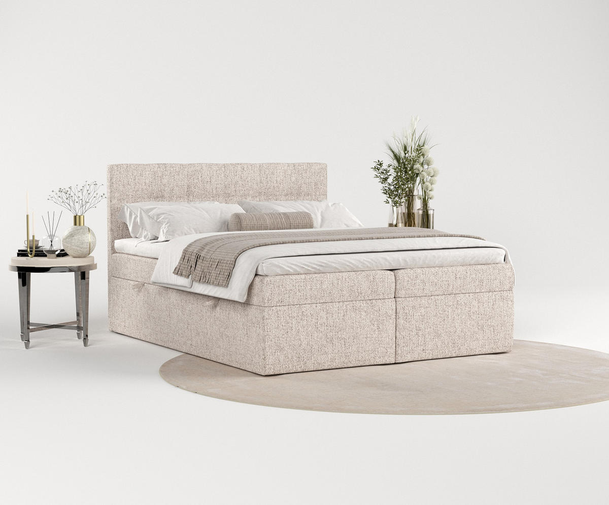 BOXBETT Tari Hellbraun 180/200 cm mit Matratze und Topper - Hellbraun/Schwarz, Holz/Holzwerkstoff (180/200cm) - Maison de Reve