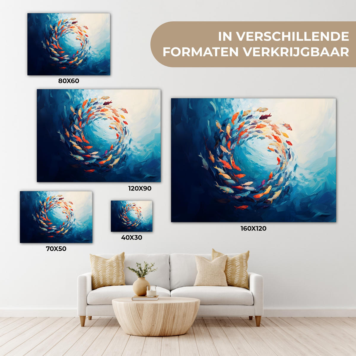 LEINWANDBILD Meer - Fische - Bunt - Dynamisch Wandbild 40x30 cm - Hellblau, Textil (40/30cm) - MuchoWow