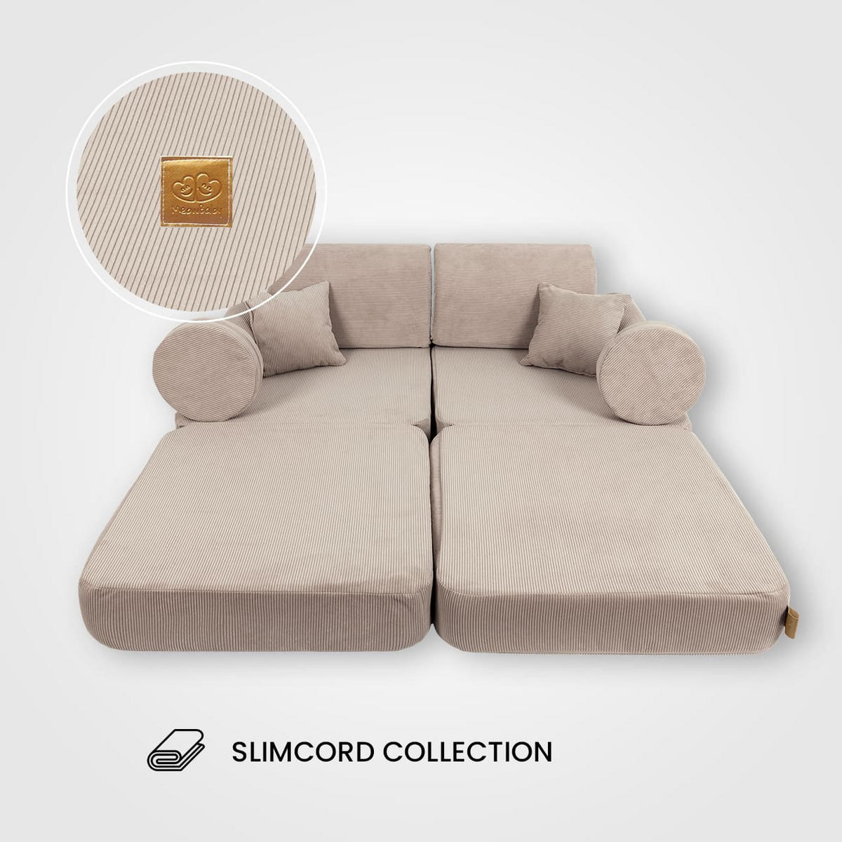 KINDERSOFA, Slimcord, Pocket Plus, Ecru - Ecru, Textil (120/25/60cm) - MeowBaby