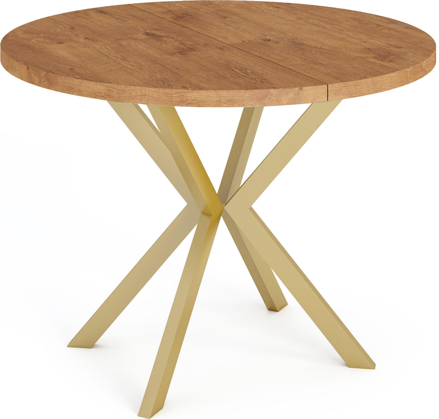 ESSTISCH Flora runder ausziehbarer, Lancelot Eiche 100-180/100/76 cm - Eichefarben/Goldfarben, Holzwerkstoff/Metall (100/100/76cm) - WFL GROUP