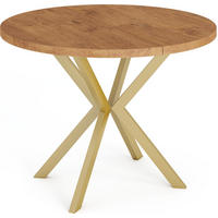 ESSTISCH Flora runder ausziehbarer, Lancelot Eiche 100-180/100/76 cm - Eichefarben/Goldfarben, Holzwerkstoff/Metall (100/100/76cm) - WFL GROUP