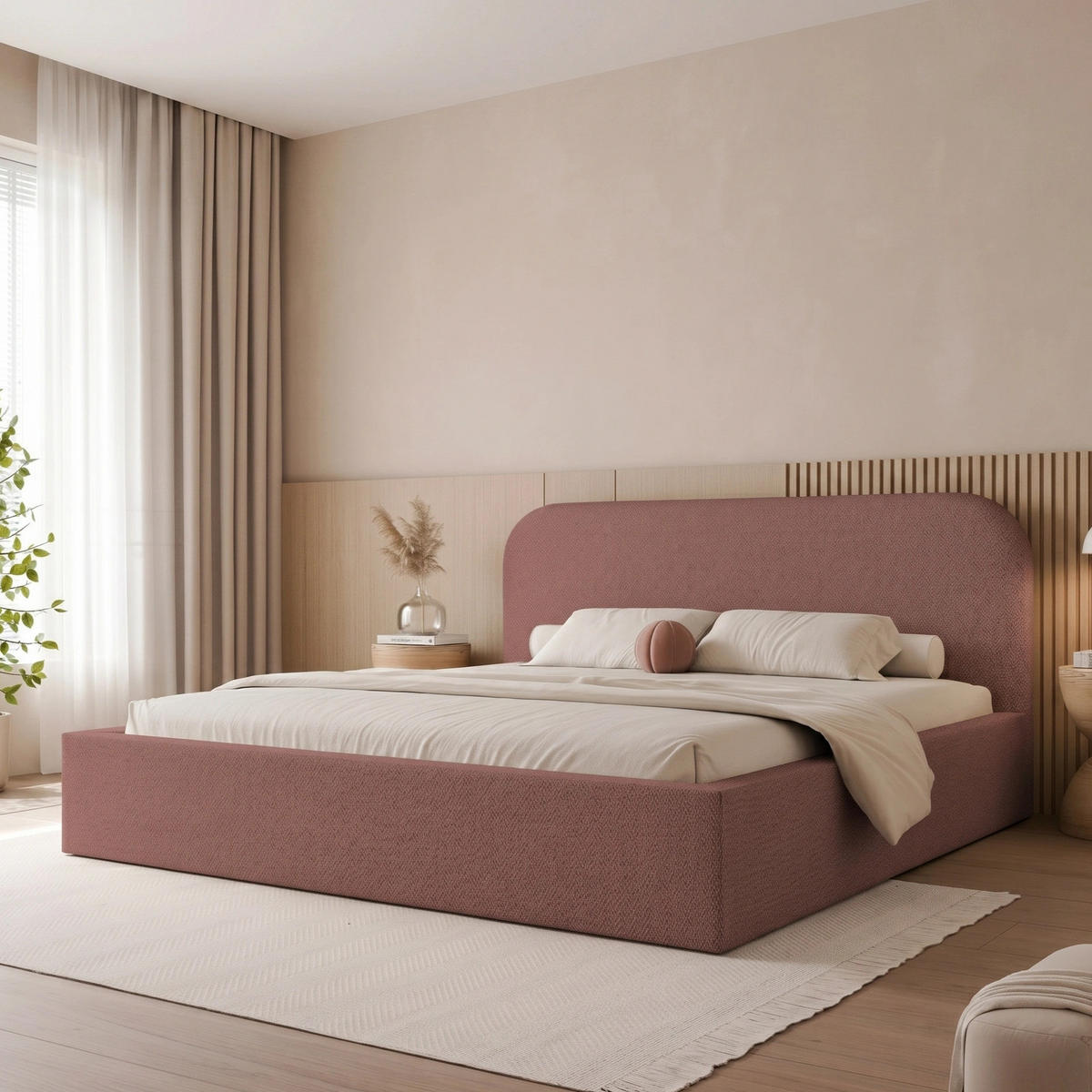 POLSTERBETT XXL FUZZI 200x200 cm Ziegelrot (Stoff Lumi) - mit Bettkasten und Lattenrost - Terracotta, Holzwerkstoff/Textil (200/200cm) - Ravio