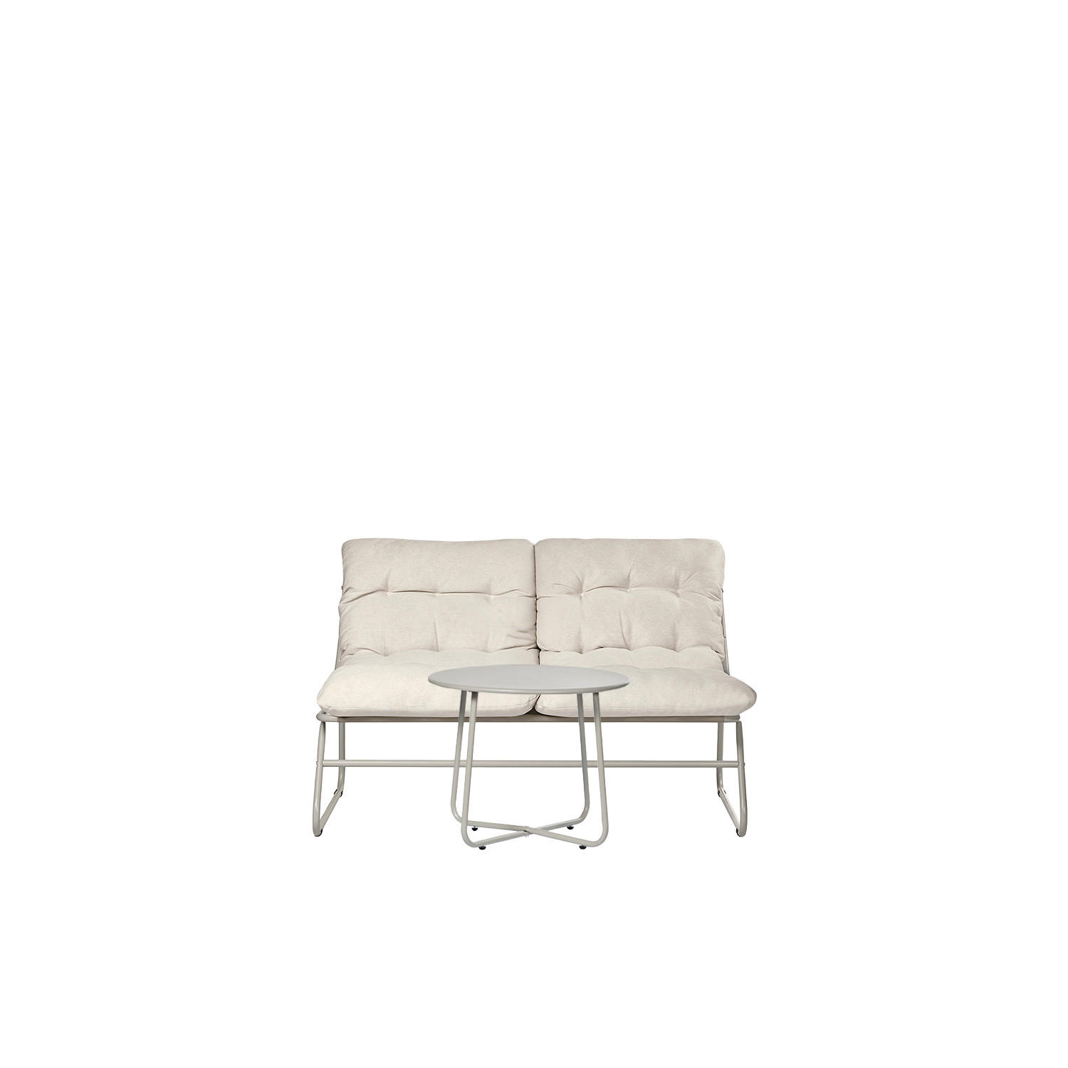 GARTEN-SET mit 2-Sitzer-Sofa und Couchtisch aus beigem Metall Kiet - Beige, Metall - Klast Home