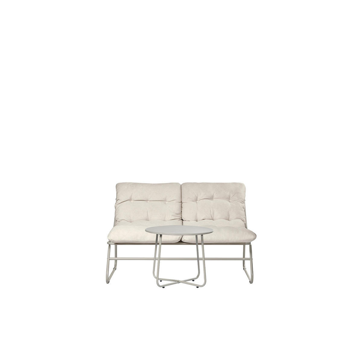 GARTEN-SET mit 2-Sitzer-Sofa und Couchtisch aus beigem Metall Kiet - Beige, Metall - Klast Home