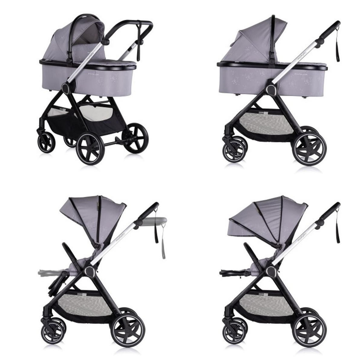 KOMBIKINDERWAGEN Marbella 3 in 1 grau Fußabdeckung Einlage i-Size Babyschale - Grau, Metall (90/63/108cm) - Chipolino