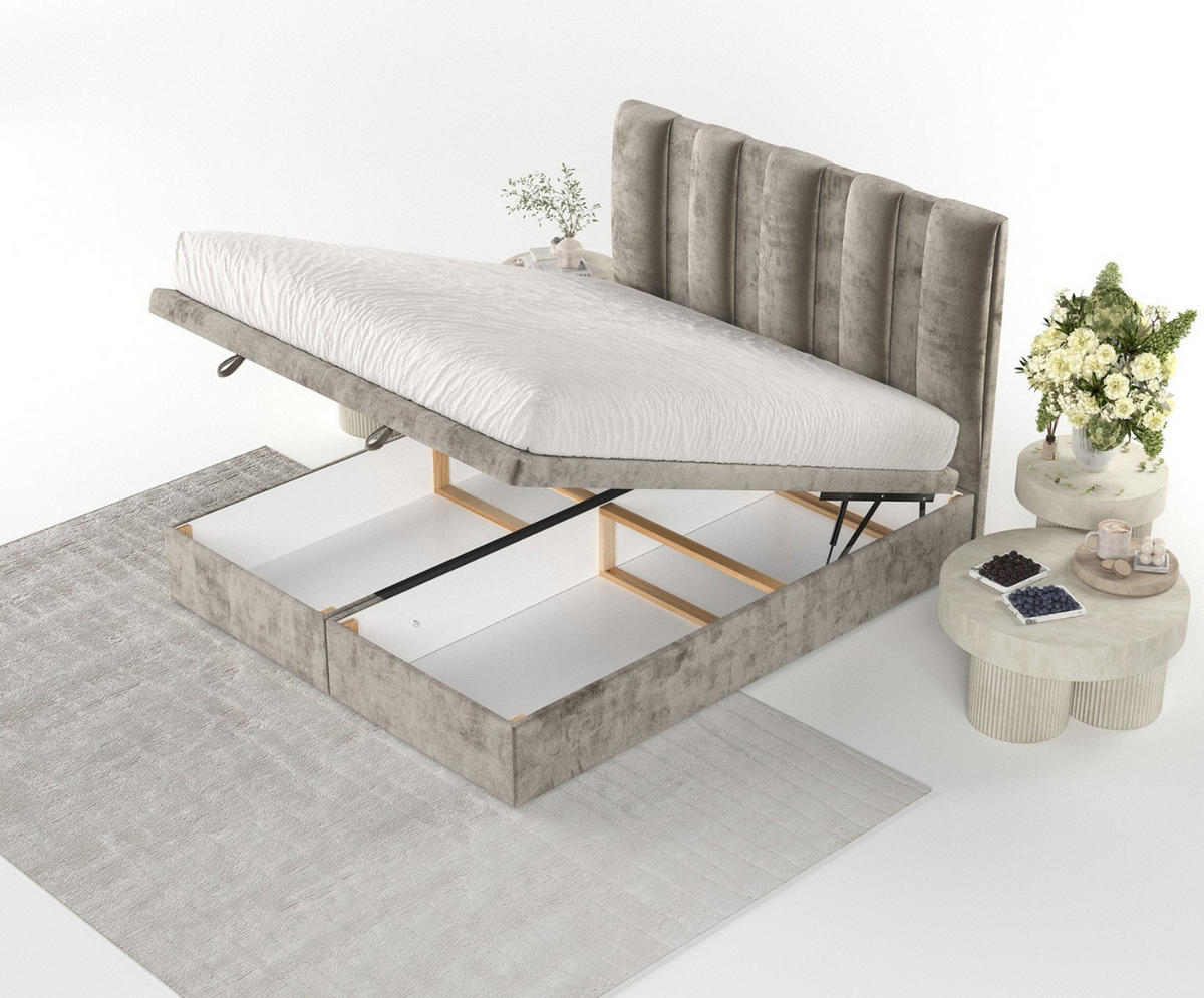 POLSTERBETT Orta mit Stauraum 180/200 cm Beige im Lotta Stoff - Beige/Schwarz, Holz/Holzwerkstoff (180/200cm) - AltaBeds