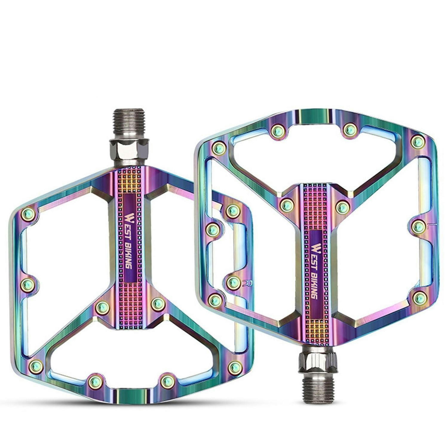 FAHRRADPEDALE Aluminiumlegierung Plattform 3-Lager Cr-Mo Stahlachse rutschfest Dual DU bunt - Multicolor, Metall (13.2/1.5/23cm)