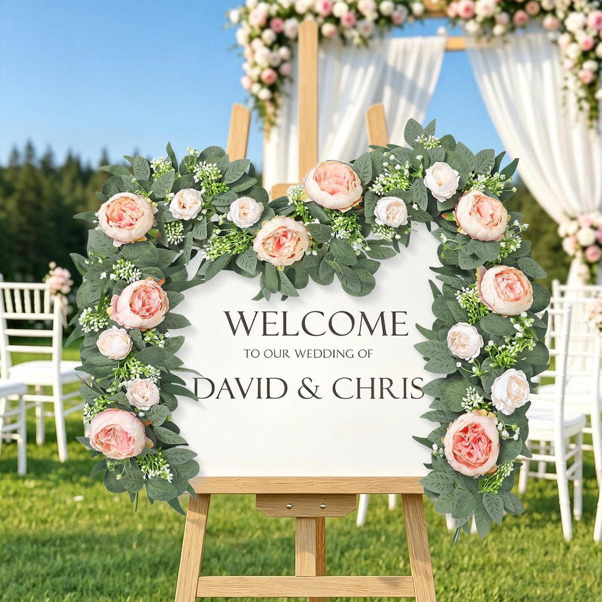 KÜNSTLICHE Blumengirlande 4-teiliges Set Rose Eukalyptus 170 cm Champagnerrosa - Multicolor, Kunststoff (10cm)