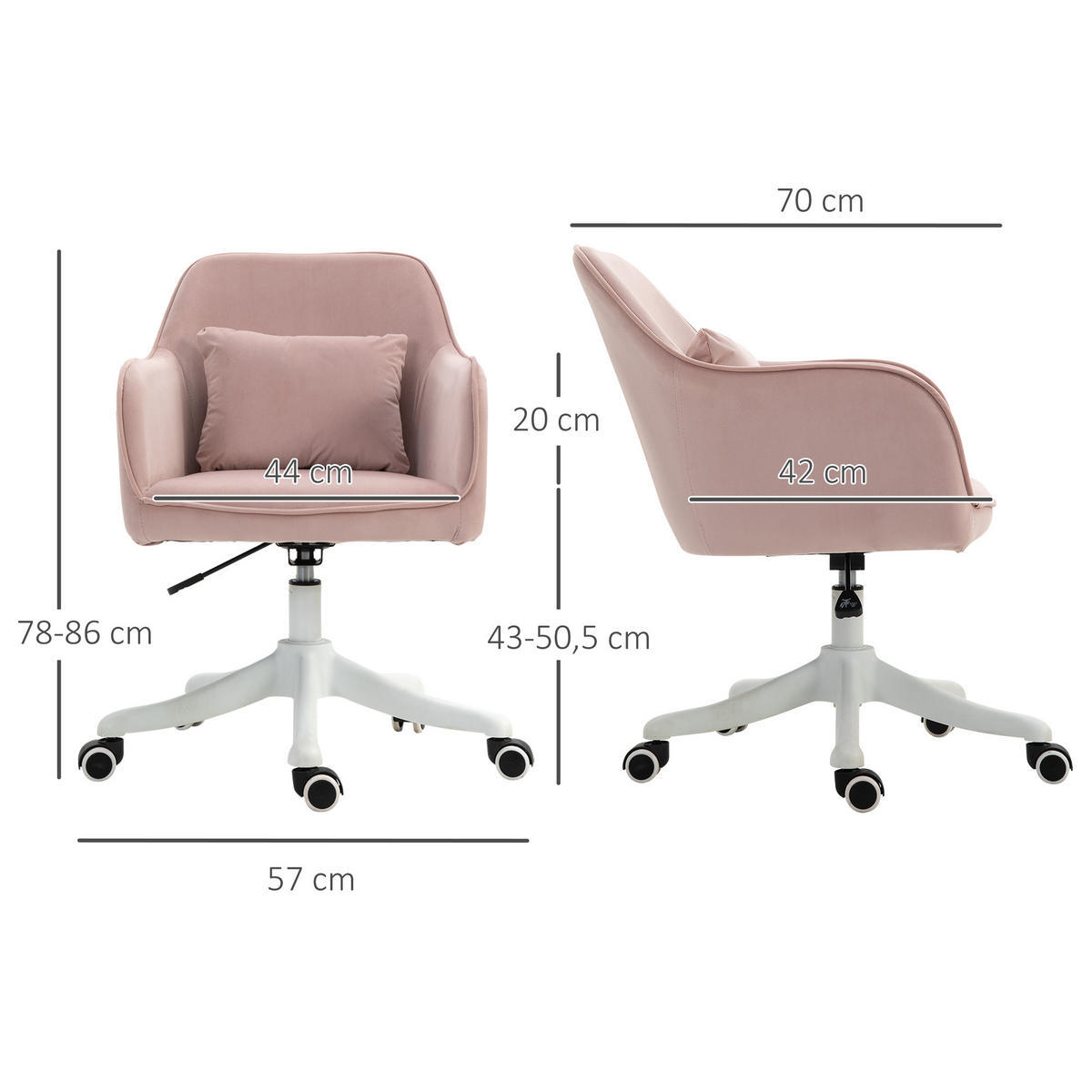 MASSAGE Bürostuhl Drehstuhl Arbeitstuhl mit Vibrationsfunktion Samt Rosa - Rosa, Textil (70/86/57cm) - Vinsetto
