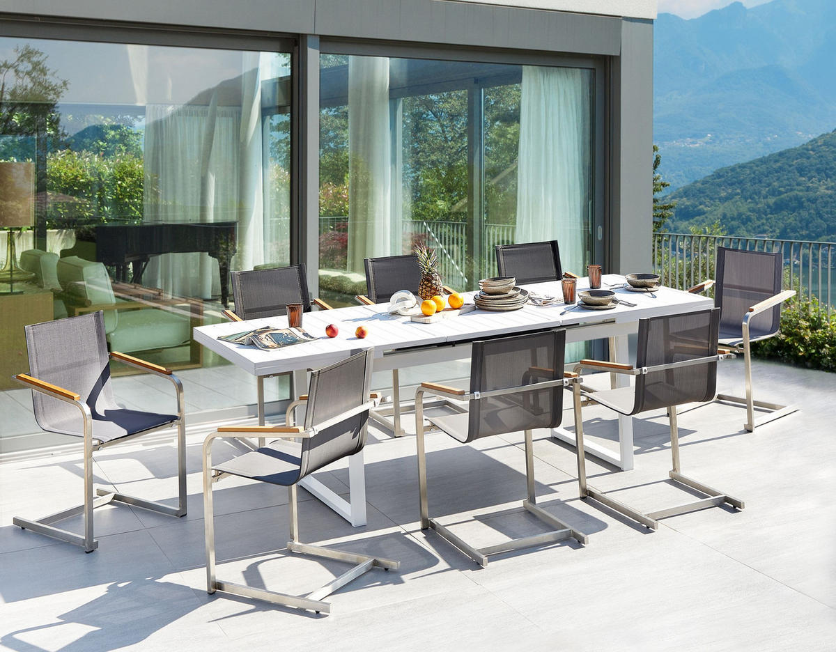 GARTENMÖBEL-SET 8-Sitzer Weiß Valcanetto/Cosoleto - Silberfarben/Weiß, Metall - Beliani