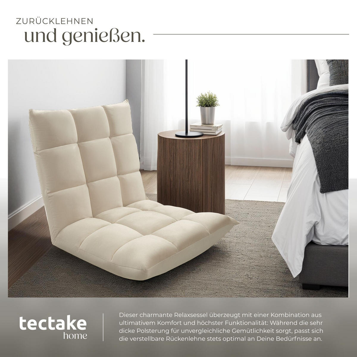 RELAXSESSEL Snooze ,108 x 57 x 13,5 cm,beige - Beige, Textil (57/13.5/108cm) - tectake