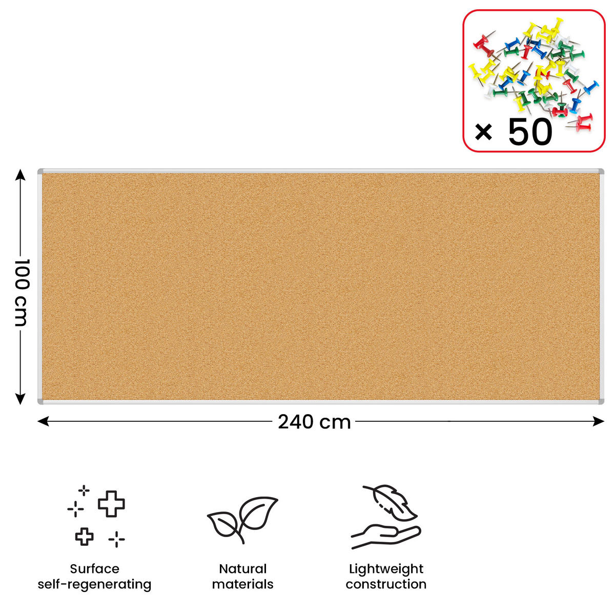 PINNWAND mit Alurahmen 240x100cm - Braun, Metall (240/100/1.6cm) - ALLboards