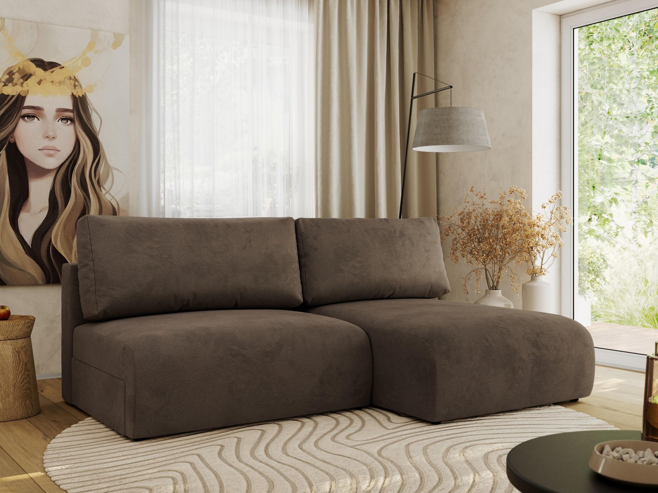 ECKSCHLAFSOFA VIVO L Braun Velvet - rechts - Schwarz/Braun, Kunststoff/Textil (150/223cm) - MKS