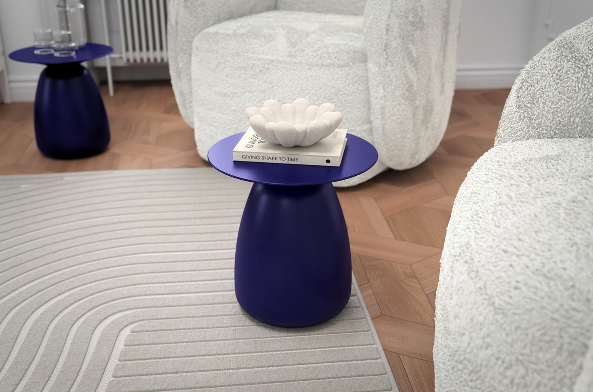 BEISTELLTISCH Baobab34, Ovaler Tischplatte, Buche - lackiert, Marineblau - Dunkelblau, Holz (32.5/32.5/34cm) - Kayani