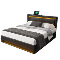 POLSTERBETT 140/200 cm aus PU mit LED USB-Ladestation und Stauraum Schwarz - Schwarz, Kunststoff (140/200cm) - Modenvie
