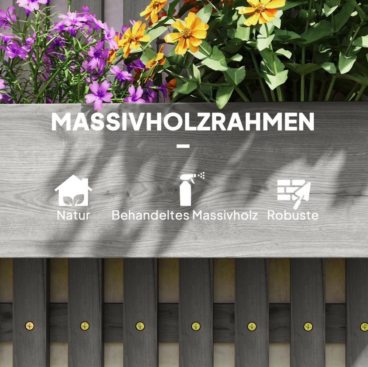 WAND-HOCHBEET aus Naturholz 60x16x80 cm mit 3 Blumenkästen - Grau, Holz (16/80/60cm) - Modfu