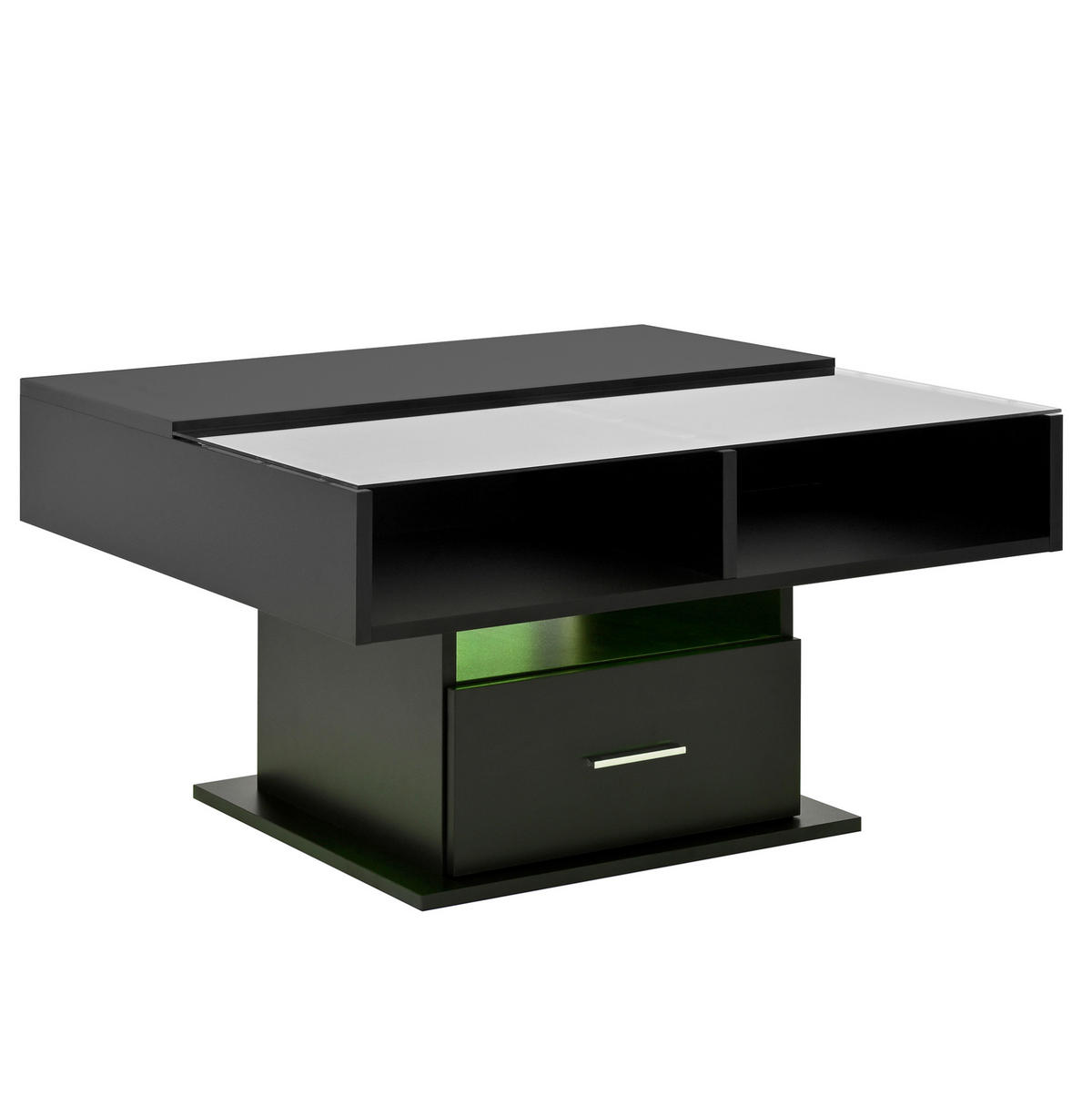 COUCHTISCH 78/78 cm in Schwarz aus Spanplatte mit LED-Beleuchtung und Stauraum - Schwarz, Holzwerkstoff (78/78/45cm) - OKMYHOME