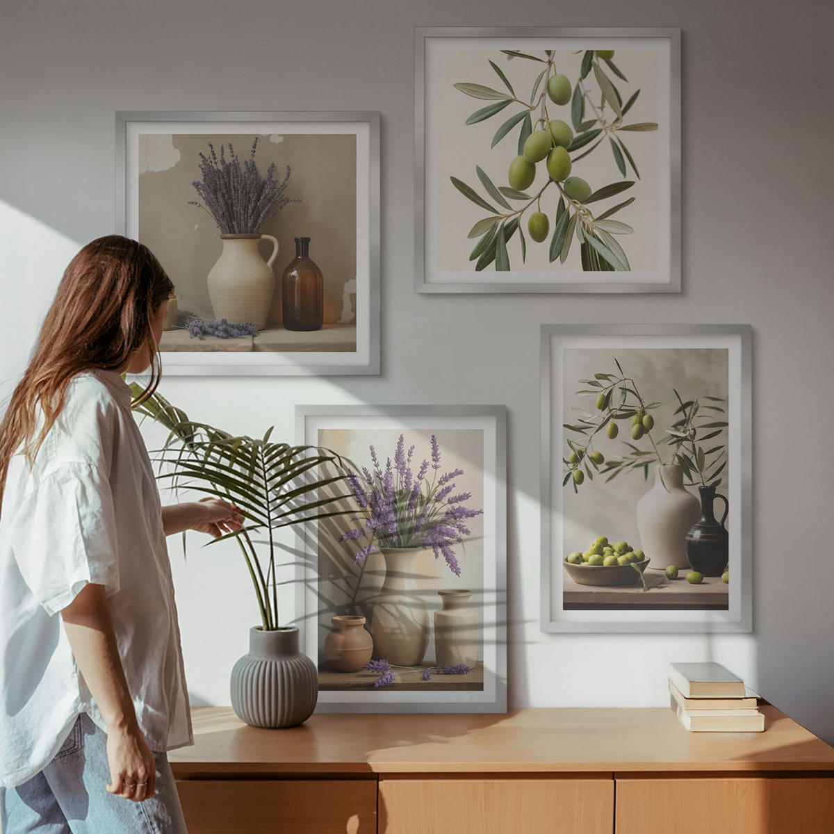 BILDER SET 4er Set - 50x50 cm & 40x60 cm Silberner Rahmen - Blumen in Vasen als Dekoration - Silberfarben, Kunststoff (50/50cm) - TULUP