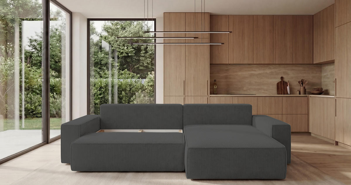 ECKSOFA California mit Schlaffunktion Dunkelgrau Rechts - Dunkelgrau, Textil (280/184cm) - Cornero