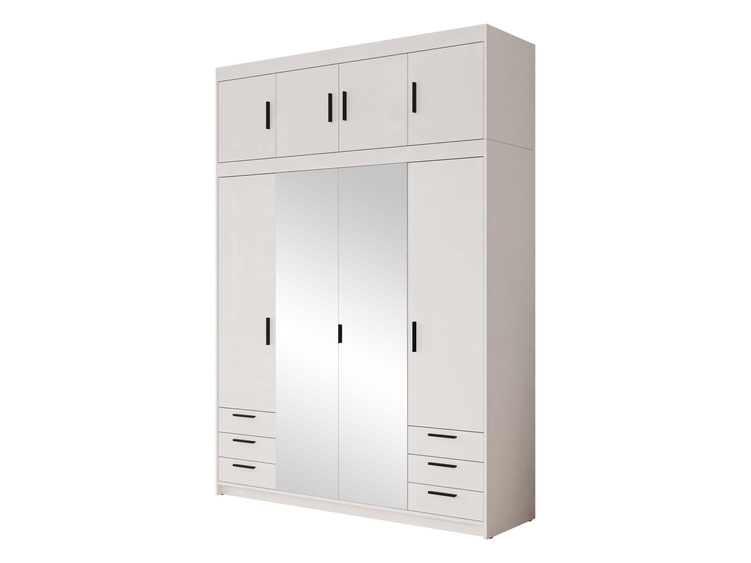 KLEIDERSCHRANK Elena 4D6S + Schrankaufsatz - Schwarz/Weiß, Holzwerkstoff/Kunststoff (177/246/53cm) - MIRJAN24