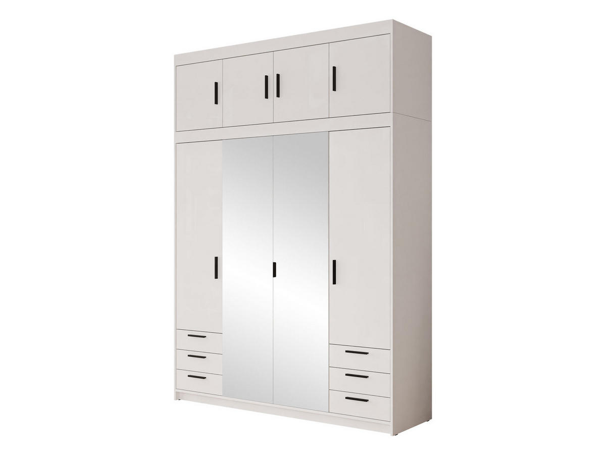 KLEIDERSCHRANK Elena 4D6S + Schrankaufsatz - Schwarz/Weiß, Holzwerkstoff/Kunststoff (177/246/53cm) - MIRJAN24