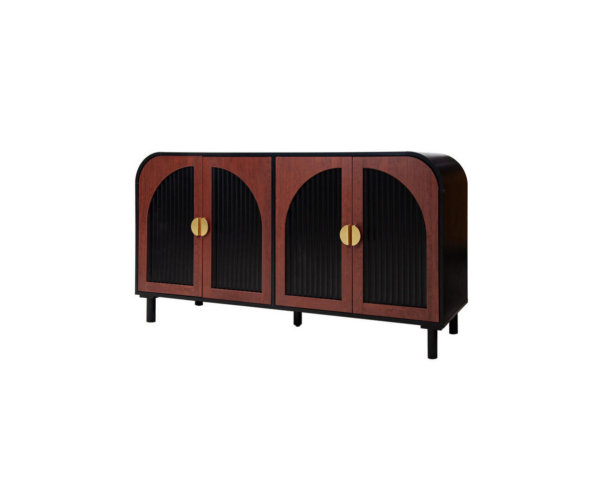SIDEBOARD DE-38098 150/40/80 cm mit 4 Türen und Soft-Close Rotbraun - Schwarz, Holzwerkstoff (150/80/40cm) - ComfortXL