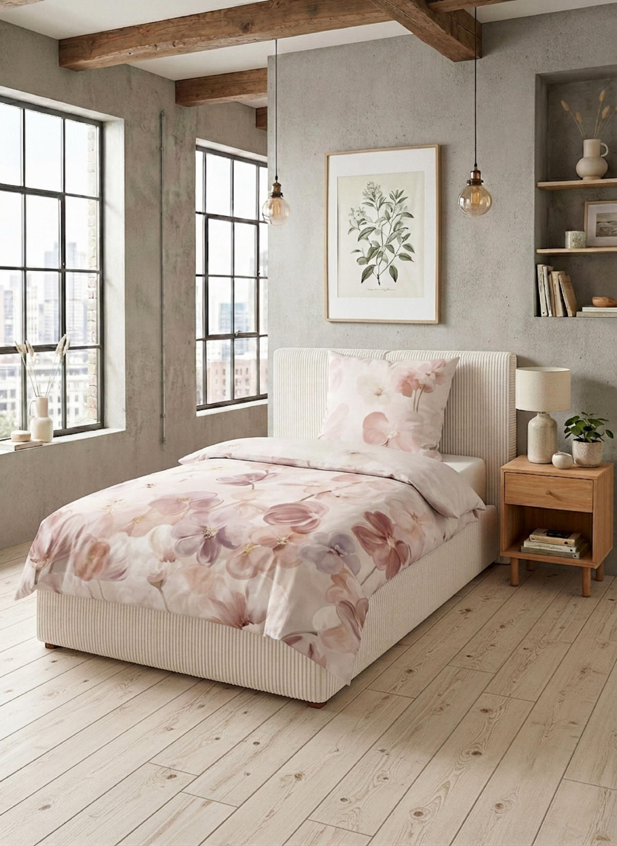 BETTWÄSCHE-GARNITUR Tencel Blume rose, 135x200 cm + 80x80 cm - Rosa, Textil (135/200cm) - biberna