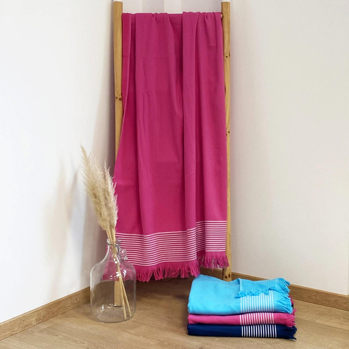 HAMAMTUCH mit Frotteefutter Paski Fuchsia 90x170 300g/m² - Pink, Textil (90/170cm) - LE COMPTOIR DE LA PLAGE