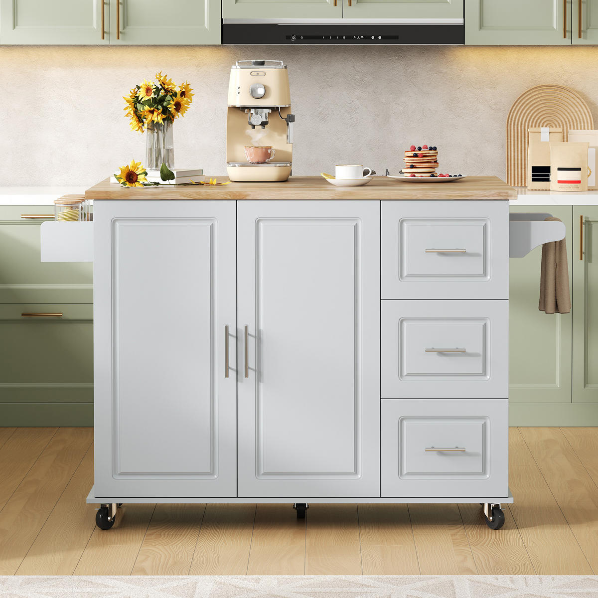 KÜCHENINSEL 137/43(76)/92 cm grau mit klappbarer Arbeitsplatte - Grau, Holzwerkstoff (137/92/76cm) - OKWISH