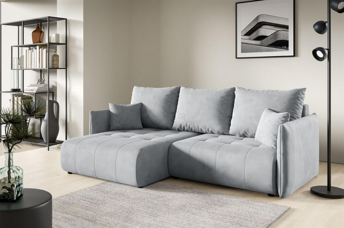 ECKSOFA Canio - Hellgrau, Holzwerkstoff/Textil (221/153cm) - Fun Möbel