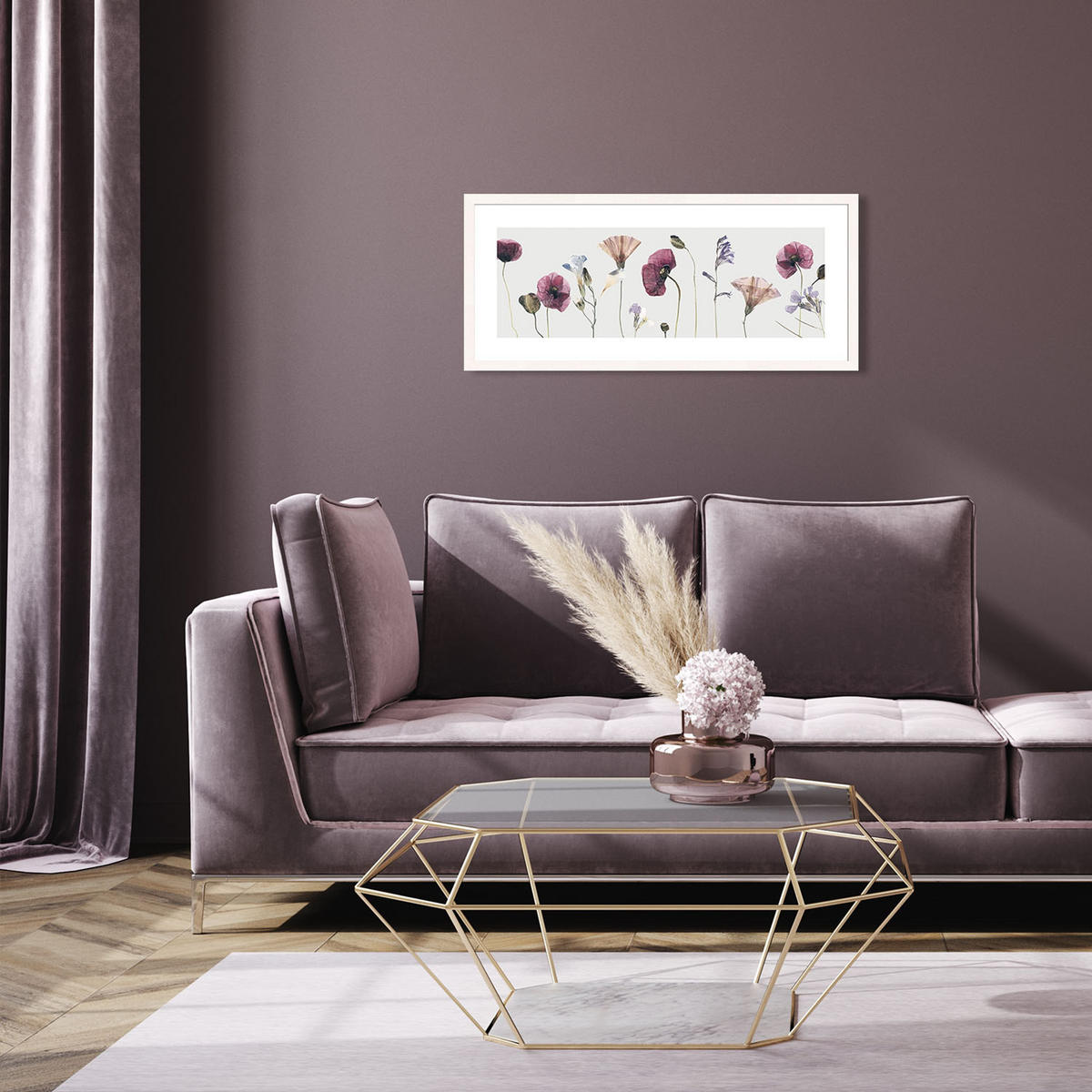 POSTER mit Rahmen 70x30 cm Blumen Pastell - Beige, Holz (71/30cm) - artissimo