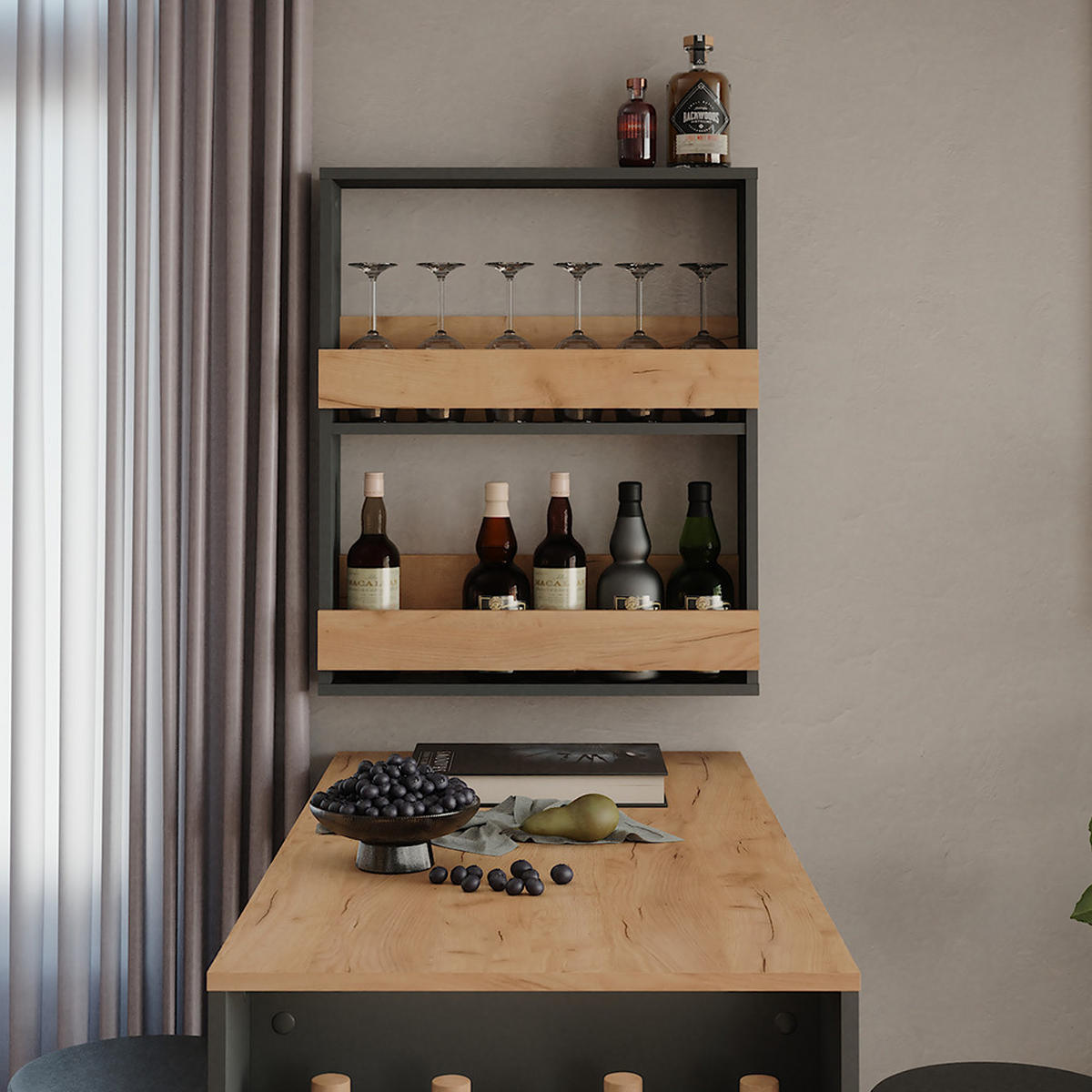 STOJAN NA SKLENIČKY NA VÍNO Repose Zlatý dub power/antracit - medově dubová/antracitová, kompozitní dřevo (60/72/15.1cm) - Vicco